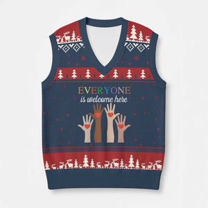 Everyone Is Welcome Here V-Neck Knit Sweater Vest Equality Fist Hands Hearts TS02 Navy Red Print Your Wear