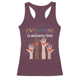 Everyone Is Welcome Here Racerback Tank Top Equality Fist Hands Hearts TS02 Maroon Print Your Wear