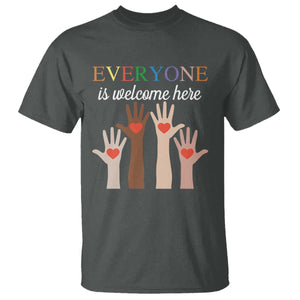 Everyone Is Welcome Here T Shirt Equality Fist Hands Hearts TS02 Dark Heather Print Your Wear