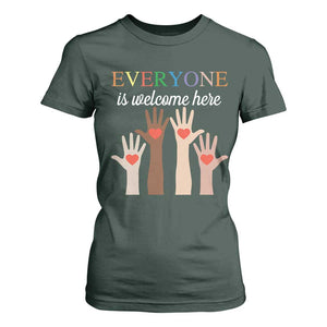 Everyone Is Welcome Here T Shirt For Women Equality Fist Hands Hearts TS02 Dark Forest Green Print Your Wear