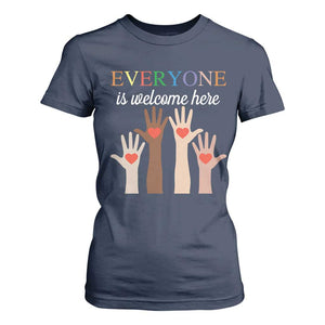 Everyone Is Welcome Here T Shirt For Women Equality Fist Hands Hearts TS02 Navy Print Your Wear