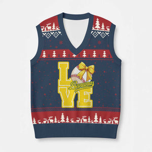 Vintage Banana Coquette Bow V-Neck Knit Sweater Vest LOVE Baseball Fan Sport Lover TS02 Navy Red Print Your Wear