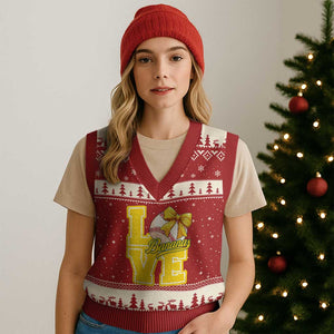 Vintage Banana Coquette Bow V-Neck Knit Sweater Vest LOVE Baseball Fan Sport Lover TS02 Red Beige Print Your Wear