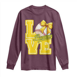 Vintage Banana Coquette Bow Long Sleeve Shirt LOVE Baseball Fan Sport Lover TS02 Maroon Print Your Wear