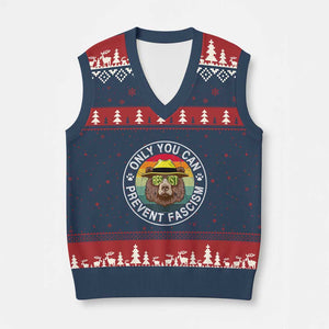 Only You Can Prevent Fascism V-Neck Knit Sweater Vest Protect National Parks Bear Resist TS02 Navy Red Print Your Wear