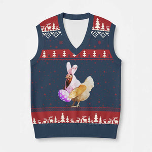 Funny Chicken Bunny V-Neck Knit Sweater Vest Happy Easter Eggs Farm TS02 Navy Red Print Your Wear