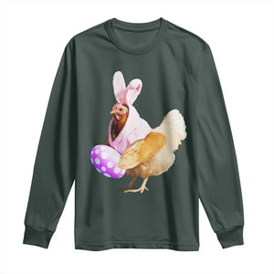 Funny Chicken Bunny Long Sleeve Shirt Happy Easter Eggs Farm TS02 Dark Forest Green Print Your Wear