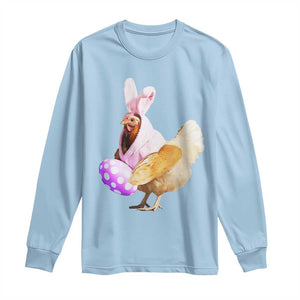 Funny Chicken Bunny Long Sleeve Shirt Happy Easter Eggs Farm TS02 Light Blue Print Your Wear