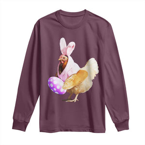 Funny Chicken Bunny Long Sleeve Shirt Happy Easter Eggs Farm TS02 Maroon Print Your Wear