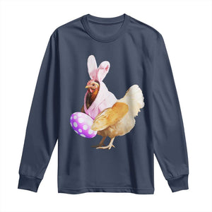 Funny Chicken Bunny Long Sleeve Shirt Happy Easter Eggs Farm TS02 Navy Print Your Wear