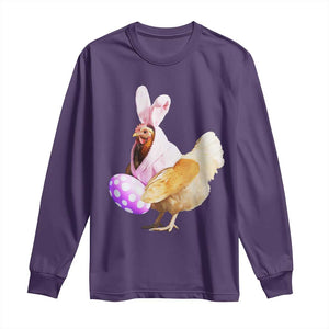Funny Chicken Bunny Long Sleeve Shirt Happy Easter Eggs Farm TS02 Purple Print Your Wear