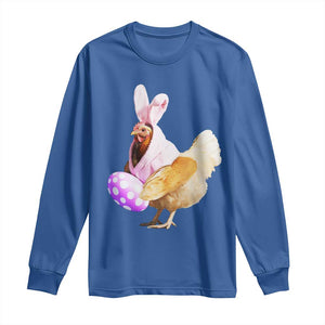 Funny Chicken Bunny Long Sleeve Shirt Happy Easter Eggs Farm TS02 Royal Blue Print Your Wear
