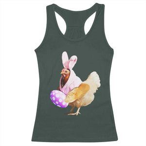 Funny Chicken Bunny Racerback Tank Top Happy Easter Eggs Farm TS02 Dark Forest Green Print Your Wear