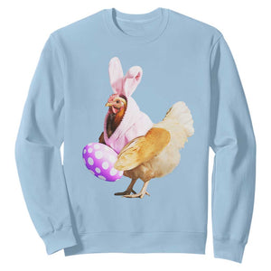 Funny Chicken Bunny Sweatshirt Happy Easter Eggs Farm TS02 Light Blue Print Your Wear