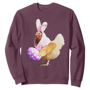 Funny Chicken Bunny Sweatshirt Happy Easter Eggs Farm TS02 Maroon Print Your Wear