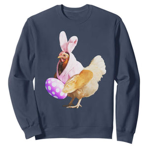 Funny Chicken Bunny Sweatshirt Happy Easter Eggs Farm TS02 Navy Print Your Wear