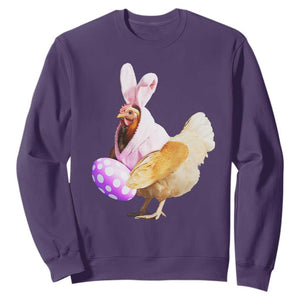 Funny Chicken Bunny Sweatshirt Happy Easter Eggs Farm TS02 Purple Print Your Wear
