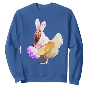 Funny Chicken Bunny Sweatshirt Happy Easter Eggs Farm TS02 Royal Blue Print Your Wear