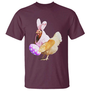 Funny Chicken Bunny T Shirt Happy Easter Eggs Farm TS02 Maroon Print Your Wear