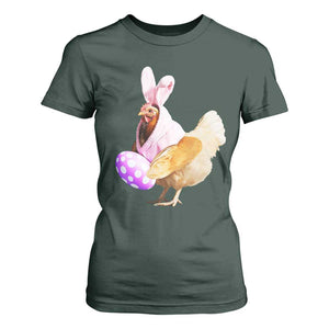 Funny Chicken Bunny T Shirt For Women Happy Easter Eggs Farm TS02 Dark Forest Green Print Your Wear