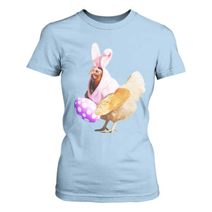 Funny Chicken Bunny T Shirt For Women Happy Easter Eggs Farm TS02 Light Blue Print Your Wear