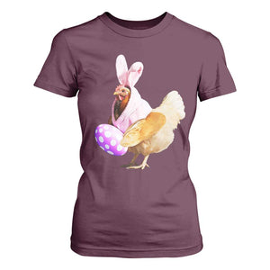 Funny Chicken Bunny T Shirt For Women Happy Easter Eggs Farm TS02 Maroon Print Your Wear