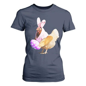 Funny Chicken Bunny T Shirt For Women Happy Easter Eggs Farm TS02 Navy Print Your Wear