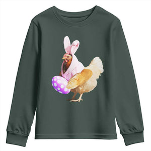 Funny Chicken Bunny Youth Sweatshirt Happy Easter Eggs Farm TS02 Dark Forest Green Print Your Wear