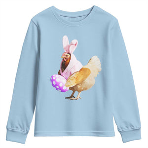 Funny Chicken Bunny Youth Sweatshirt Happy Easter Eggs Farm TS02 Light Blue Print Your Wear