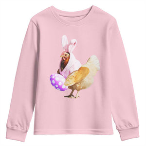 Funny Chicken Bunny Youth Sweatshirt Happy Easter Eggs Farm TS02 Light Pink Print Your Wear