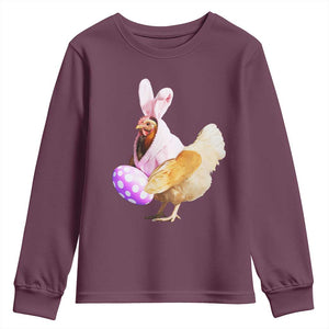 Funny Chicken Bunny Youth Sweatshirt Happy Easter Eggs Farm TS02 Maroon Print Your Wear