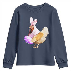 Funny Chicken Bunny Youth Sweatshirt Happy Easter Eggs Farm TS02 Navy Print Your Wear