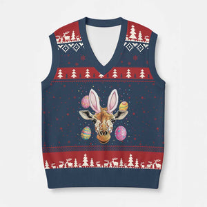 Funny Giraffe Bunny V-Neck Knit Sweater Vest Happy Easter Day Sunday TS02 Navy Red Print Your Wear