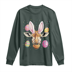 Funny Giraffe Bunny Long Sleeve Shirt Happy Easter Day Sunday TS02 Dark Forest Green Print Your Wear