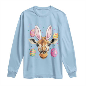 Funny Giraffe Bunny Long Sleeve Shirt Happy Easter Day Sunday TS02 Light Blue Print Your Wear