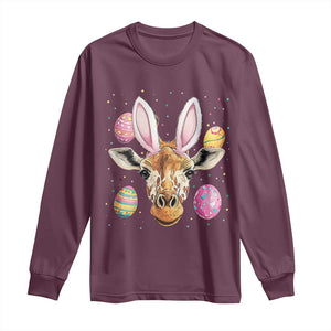 Funny Giraffe Bunny Long Sleeve Shirt Happy Easter Day Sunday TS02 Maroon Print Your Wear