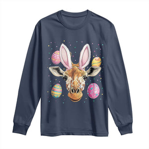 Funny Giraffe Bunny Long Sleeve Shirt Happy Easter Day Sunday TS02 Navy Print Your Wear