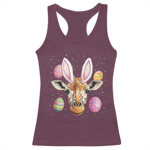 Funny Giraffe Bunny Racerback Tank Top Happy Easter Day Sunday TS02 Maroon Print Your Wear
