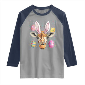 Funny Giraffe Bunny Raglan Shirt Happy Easter Day Sunday TS02 Sport Gray Navy Print Your Wear