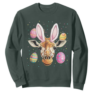 Funny Giraffe Bunny Sweatshirt Happy Easter Day Sunday TS02 Dark Forest Green Print Your Wear