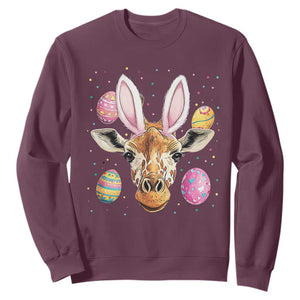 Funny Giraffe Bunny Sweatshirt Happy Easter Day Sunday TS02 Maroon Print Your Wear