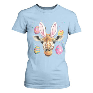 Funny Giraffe Bunny T Shirt For Women Happy Easter Day Sunday TS02 Light Blue Print Your Wear