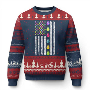 Easter Eggs American Flag Patriotic Ugly Christmas Sweater Happy Easter Day TS02 Navy Red Print Your Wear