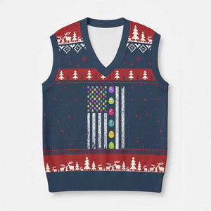 Easter Eggs American Flag Patriotic V-Neck Knit Sweater Vest Happy Easter Day TS02 Navy Red Print Your Wear