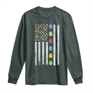Easter Eggs American Flag Patriotic Long Sleeve Shirt Happy Easter Day TS02 Dark Forest Green Print Your Wear