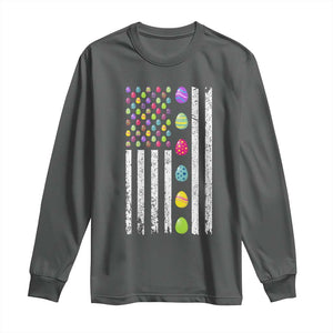 Easter Eggs American Flag Patriotic Long Sleeve Shirt Happy Easter Day TS02 Dark Heather Print Your Wear