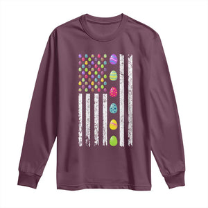 Easter Eggs American Flag Patriotic Long Sleeve Shirt Happy Easter Day TS02 Maroon Print Your Wear