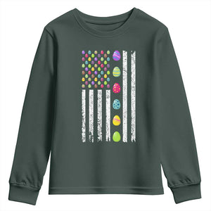 Easter Eggs American Flag Patriotic Youth Sweatshirt Happy Easter Day TS02 Dark Forest Green Print Your Wear