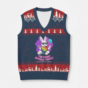 Happy 420 Easter V-Neck Knit Sweater Vest The Bunny Smells Funny TS02 Navy Red Print Your Wear