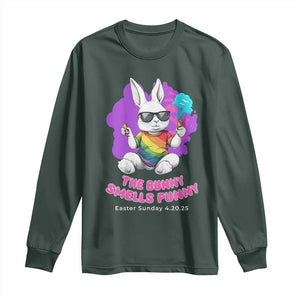 Happy 420 Easter Long Sleeve Shirt The Bunny Smells Funny TS02 Dark Forest Green Print Your Wear